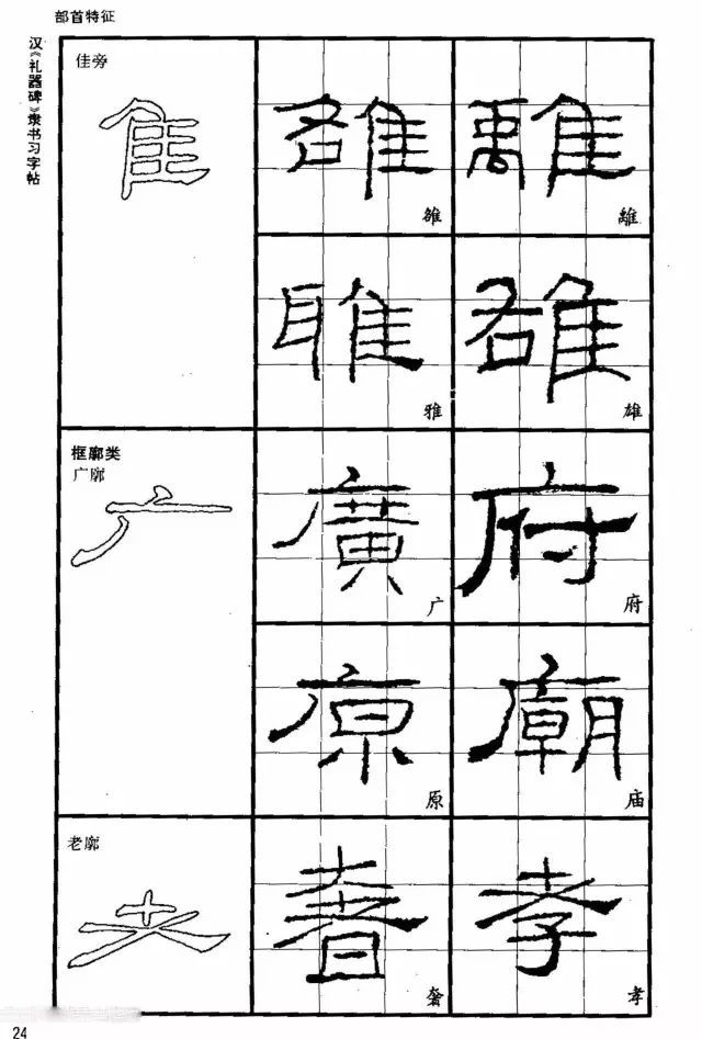 本册隶书字帖图文并茂,主要内容为基本笔画,部首特征,结构规律.