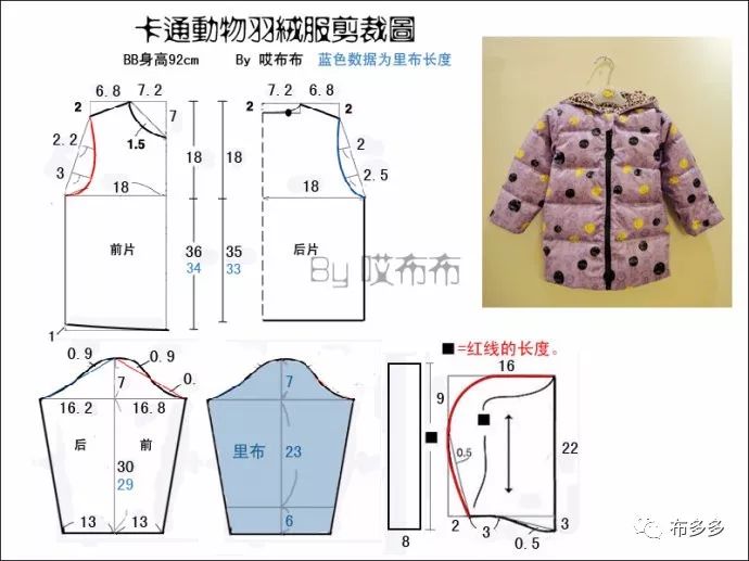 分享小清新式的儿童羽绒服裁剪图 制作过程(多款羽绒服参考)
