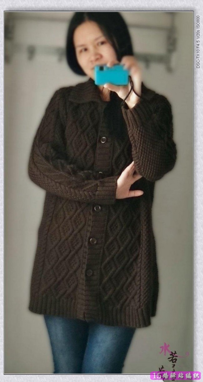 咖啡色中老年女士开衫编织方法有门襟挑针方法教程棒针编织图解