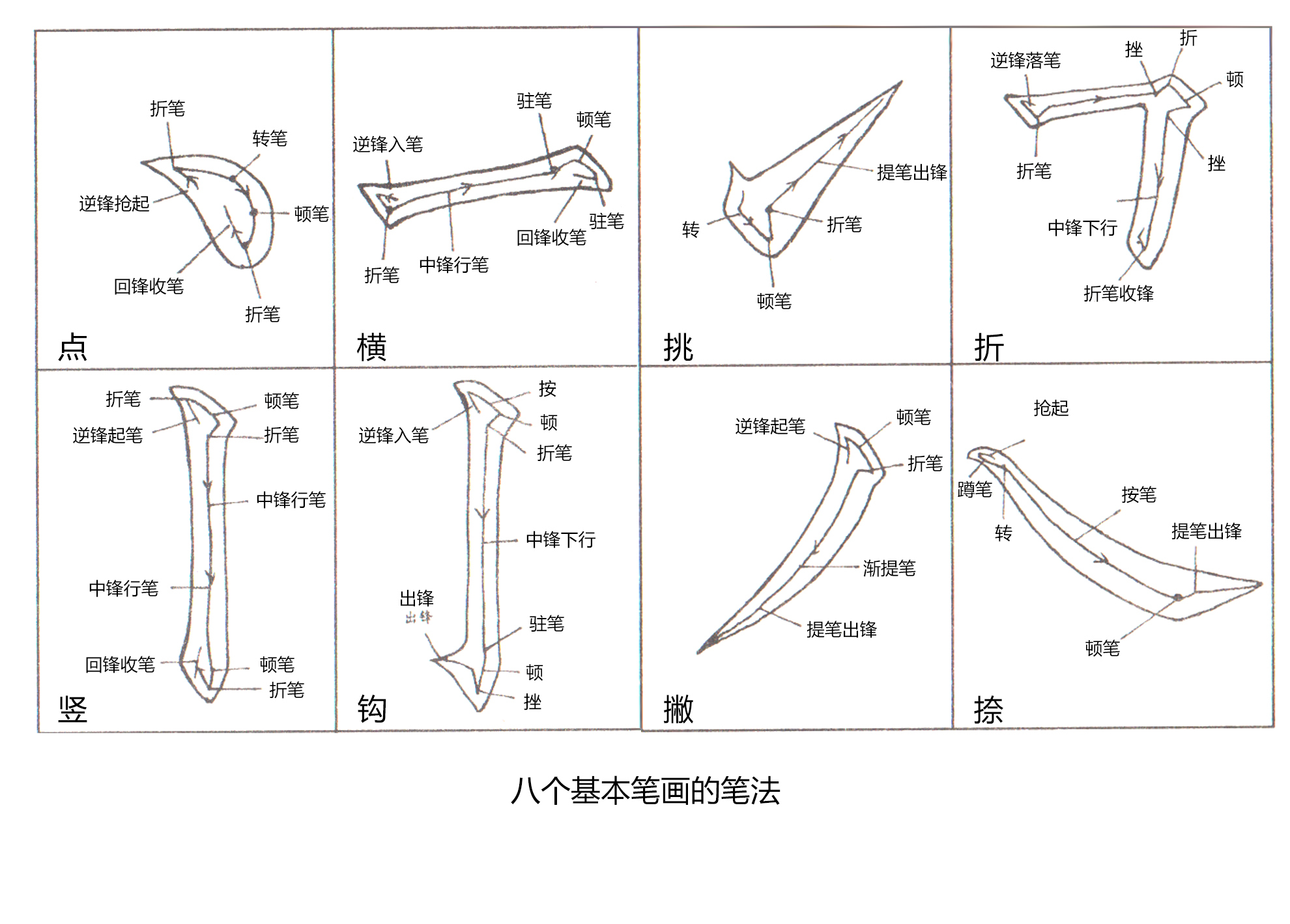 八个基本笔画有哪些图片